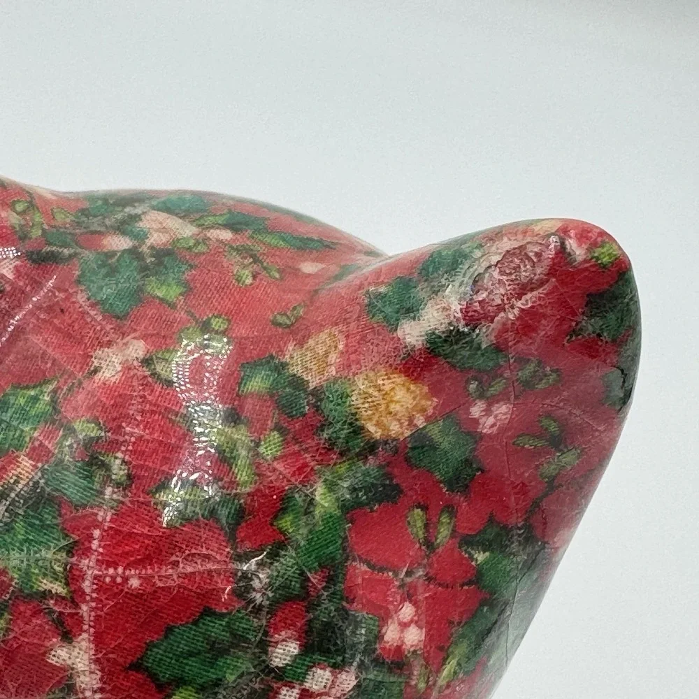 vtg floral cat figurine decoupage fabric Sitting cat statue gorgeous home decor
